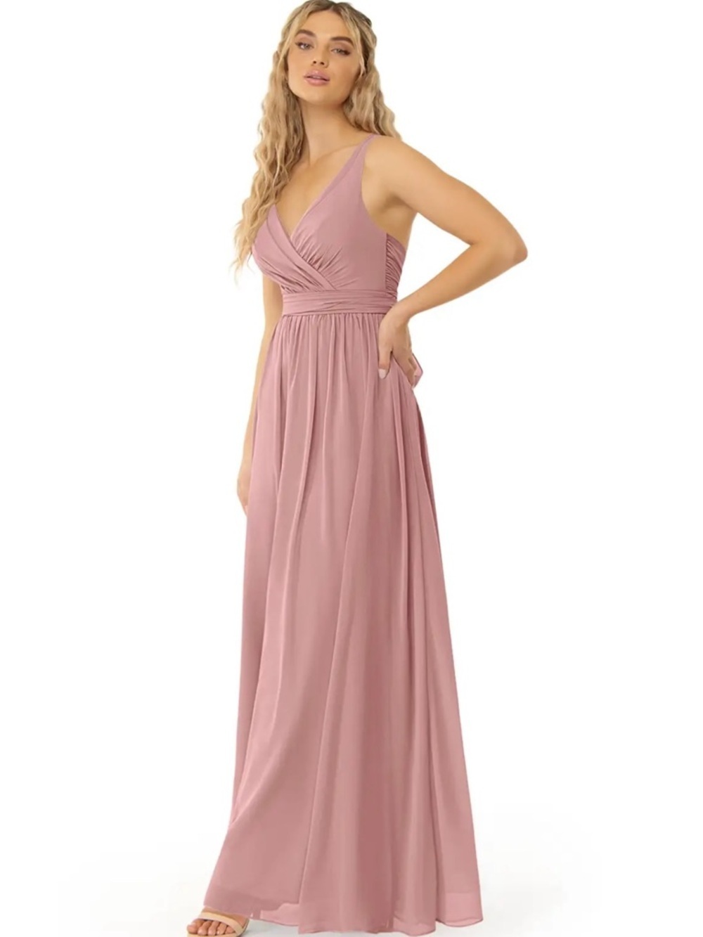Azazie Kora Dress A6 Dusty Rose Chiffon Bridesmaid A-Line Formal Wedding
